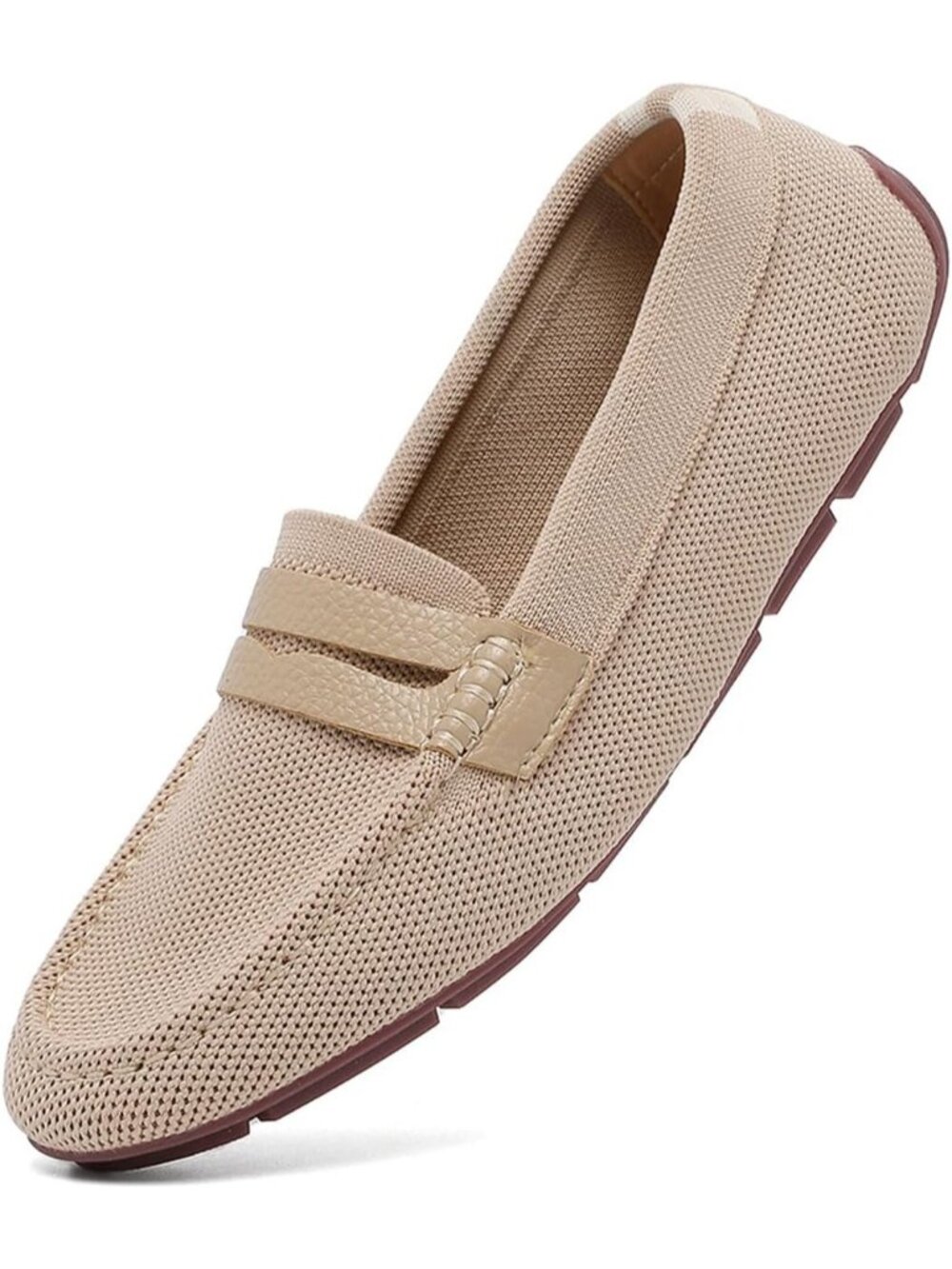 Women's Beige Lightweight Casual Closed Round Toe Soft Walking Loafers Shoes